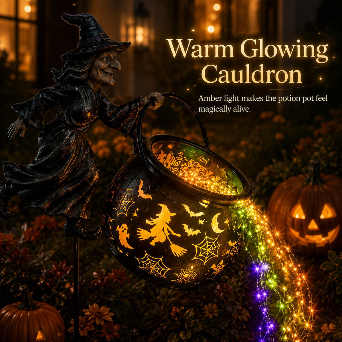 Halloween witch cauldron garden light – image 5