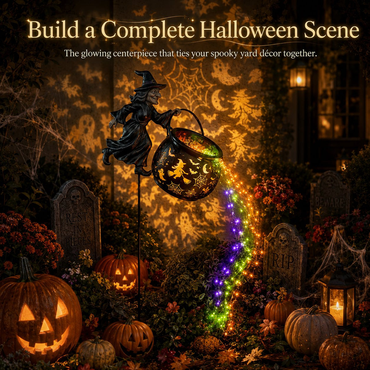 Halloween witch cauldron garden light – image 9