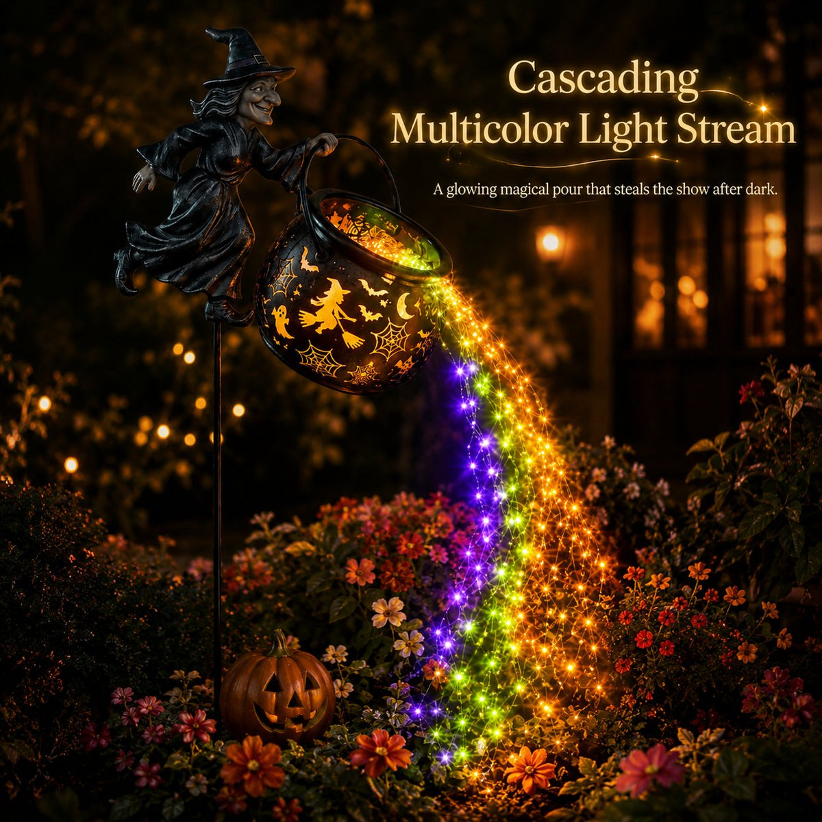 Halloween witch cauldron garden light – image 3