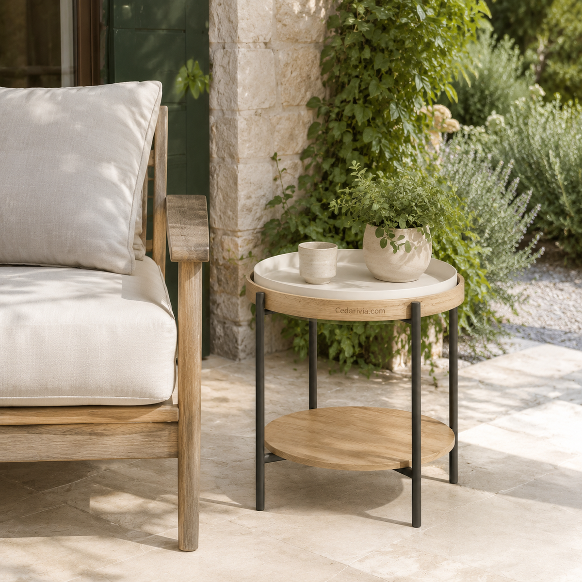 Cedarivia NestTable Indoor-Outdoor Stand styled setting