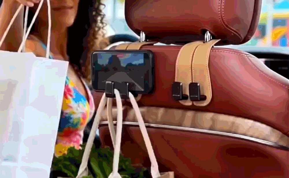 Suede car seat hook — animated demonstration 3